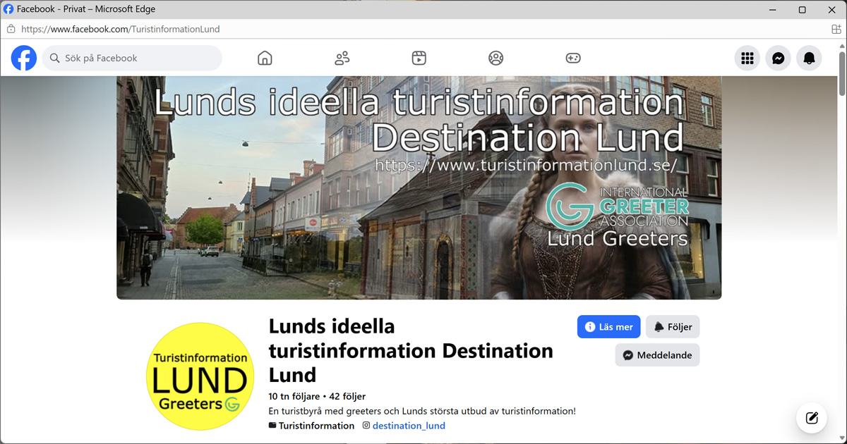 Lunds ideella turistinformation Destination Lunds Facebooksida som den såg ut när den stängdes den 1 mars 2026
