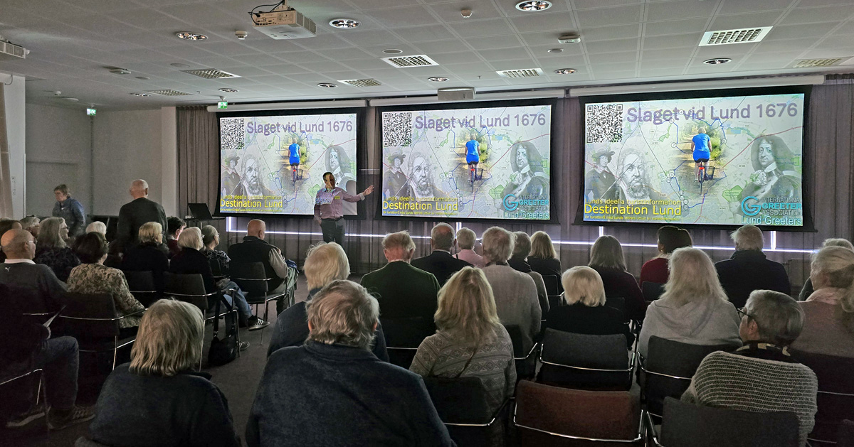 Ett av turistbyrån Lunds ideella turistinformation Destination Lunds föredrag om Lund