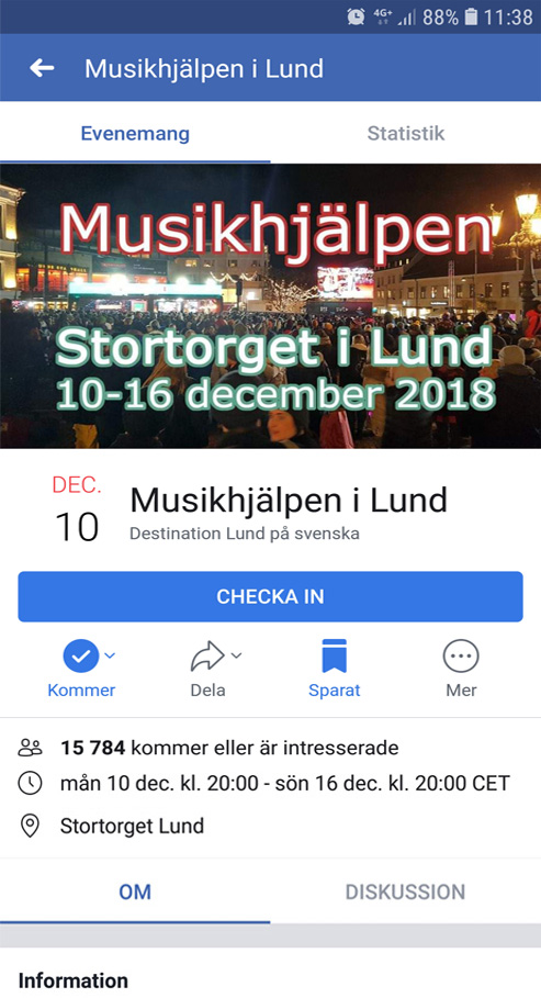 Lunds ideella turistinformation Destination Lunds bevakning av Musikhjälpen i Lund 2018