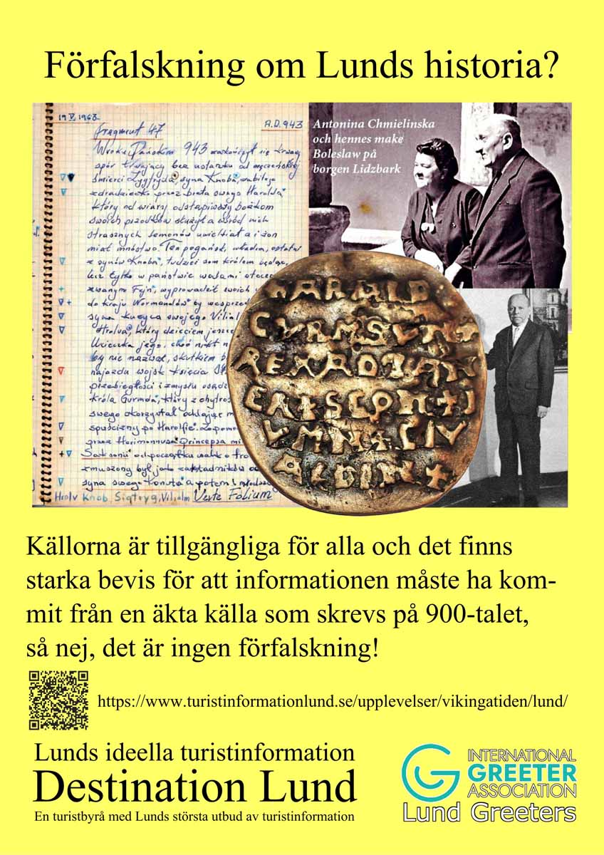 Poster i A3 på svenska om källorna till den nya informationen om det vikingatida Lund