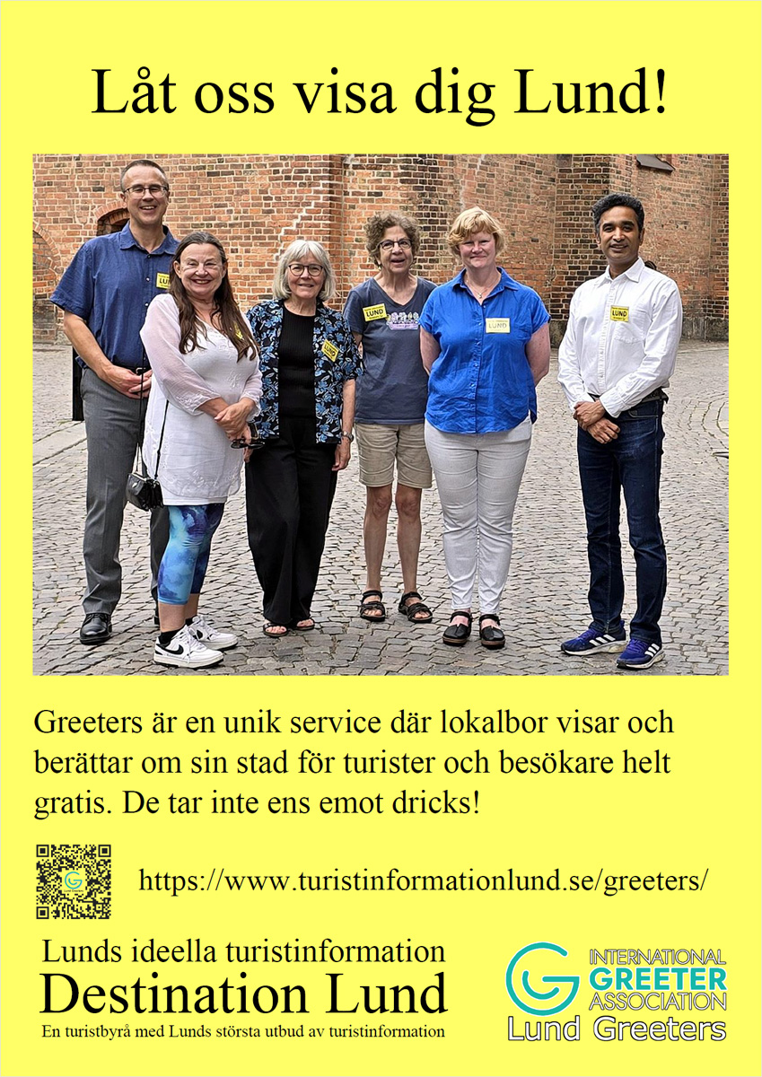 Poster i A3 på svenska om Lund Greeters