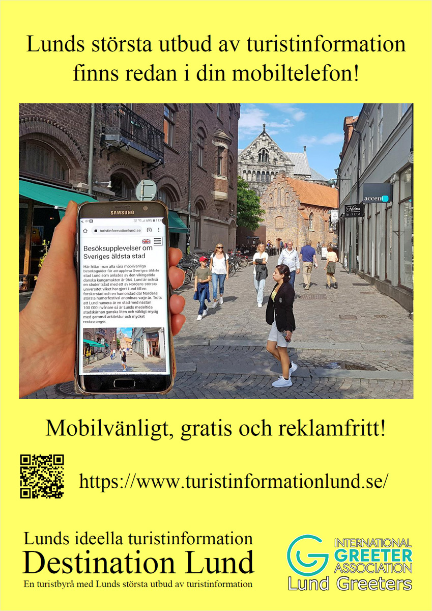 Poster i A3 på svenska om Lunds ideella turistinformation Destination Lund