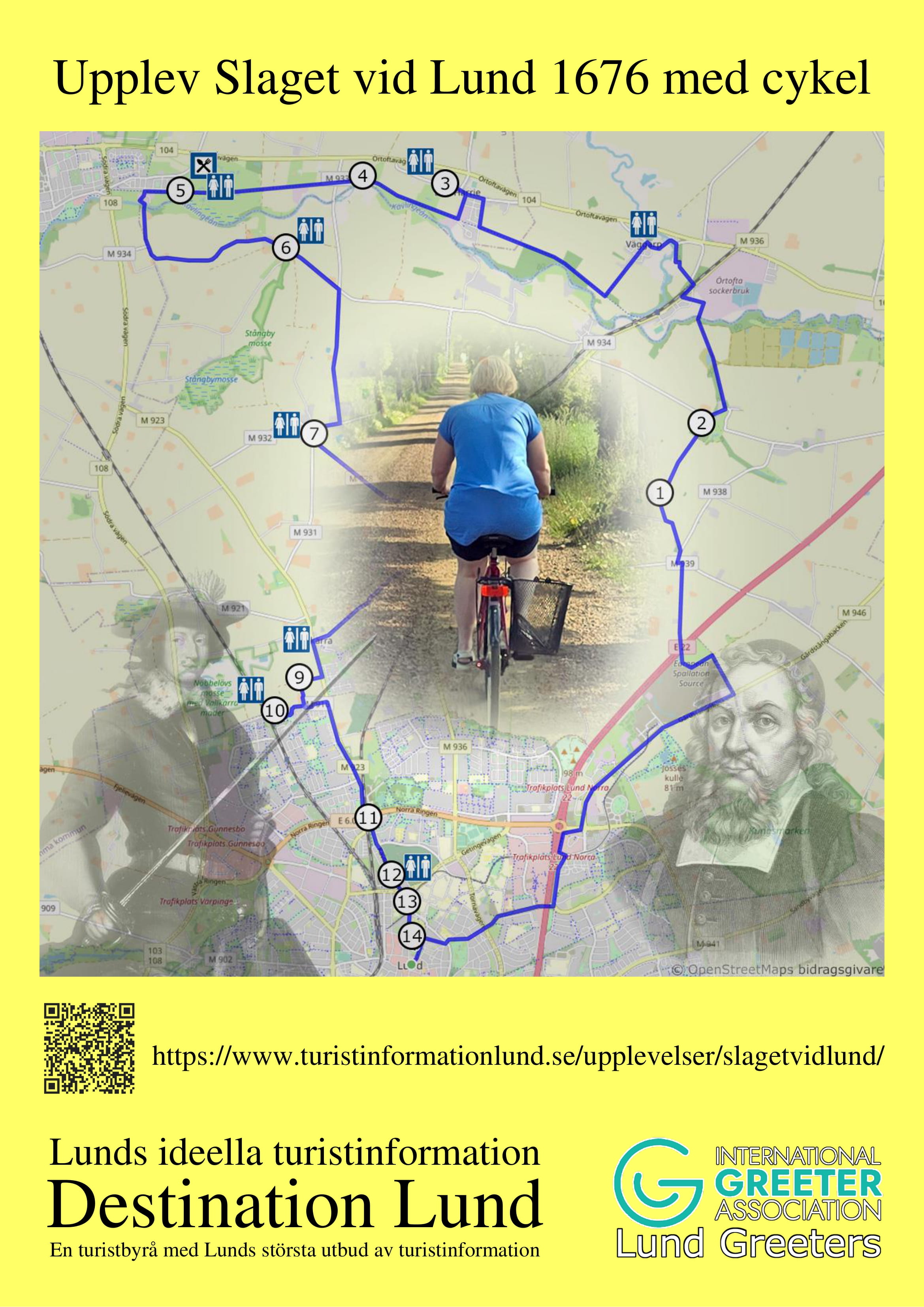 Poster i A3 på svenska om cykelrundan runt området för Slaget vid Lund 1676