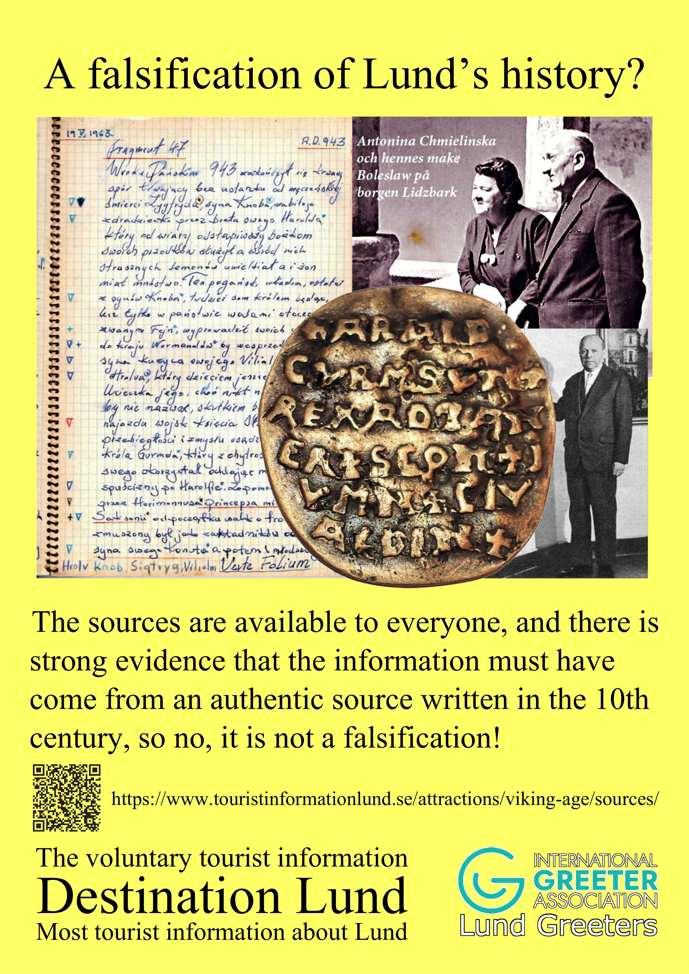 Poster i A3 på engelska om källorna till den nya informationen om det vikingatida Lund