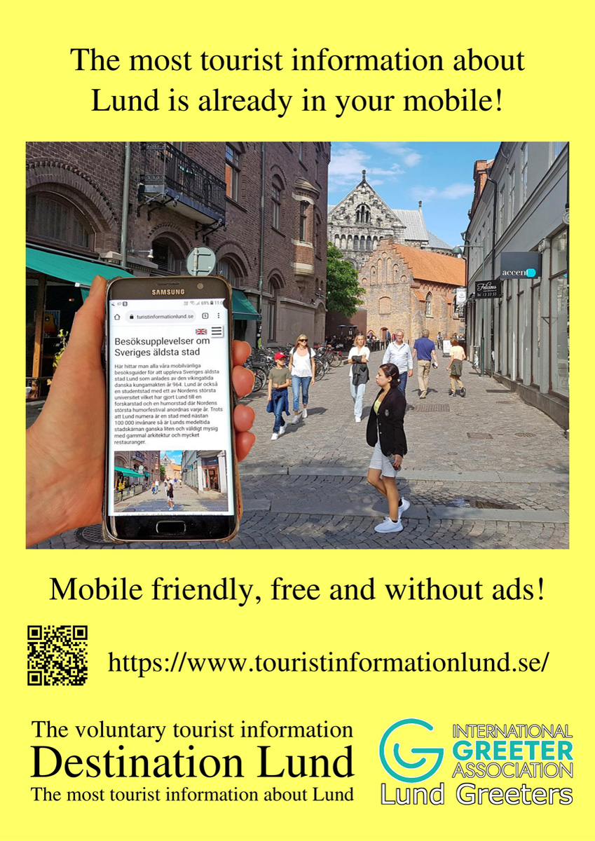 Poster i A3 på engelska om Lunds ideella turistinformation Destination Lund