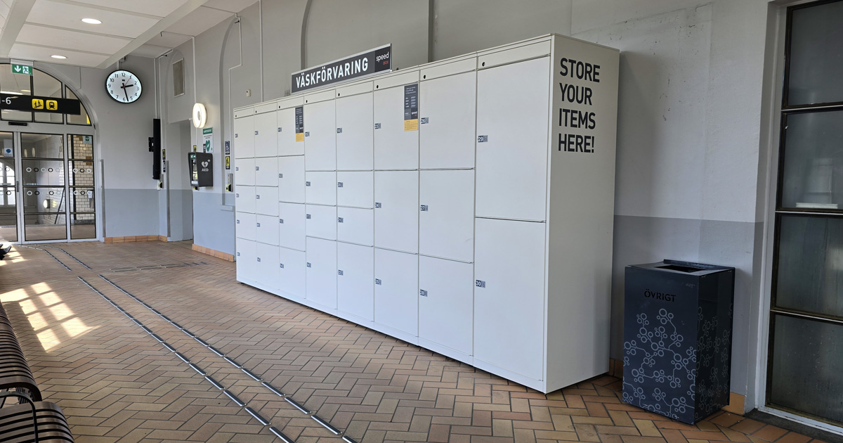 Bagageboxar där man kan förvara bagage på Lunds järnvägsstation