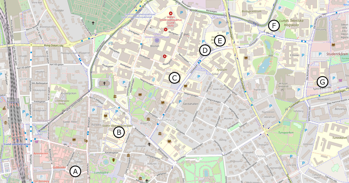 Karta över Lunds universitets fakulteter