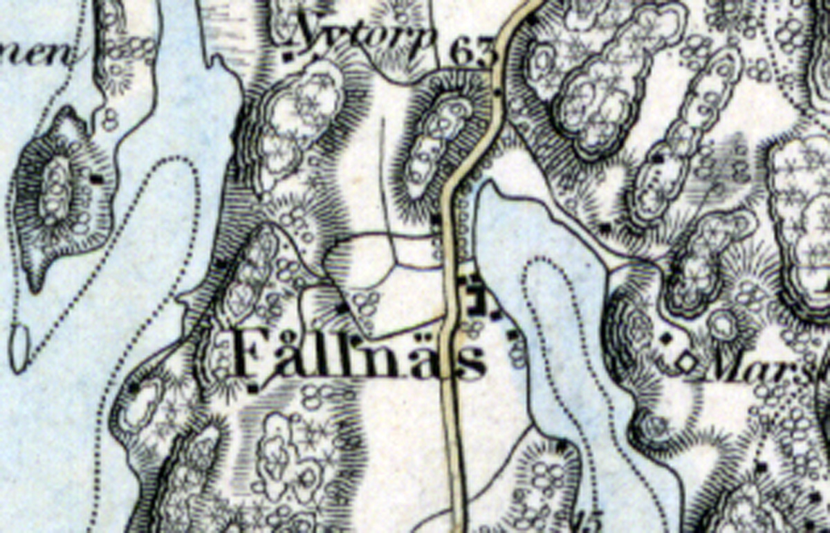 Fållnäs säteri på generalstabskartan från 1873, reviderad 1935