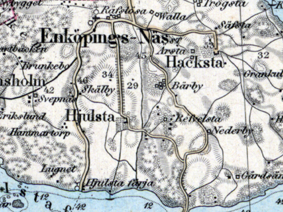 Hjulsta säteri på generalstabskartan från 1868, reviderad 1903