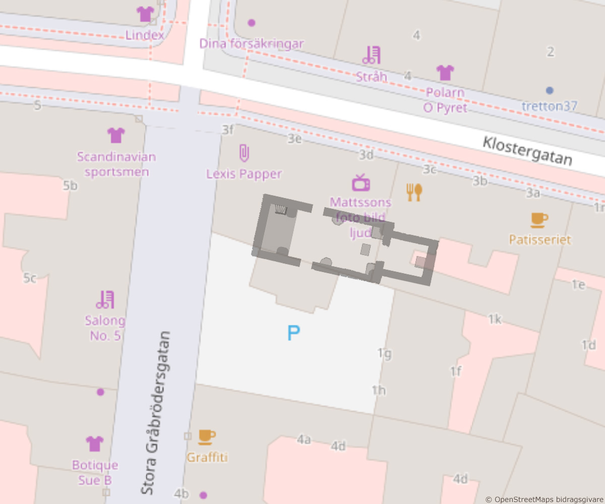 Karta över platsen i Lund där kungsgårdskyrkan Sankt Clemens fanns