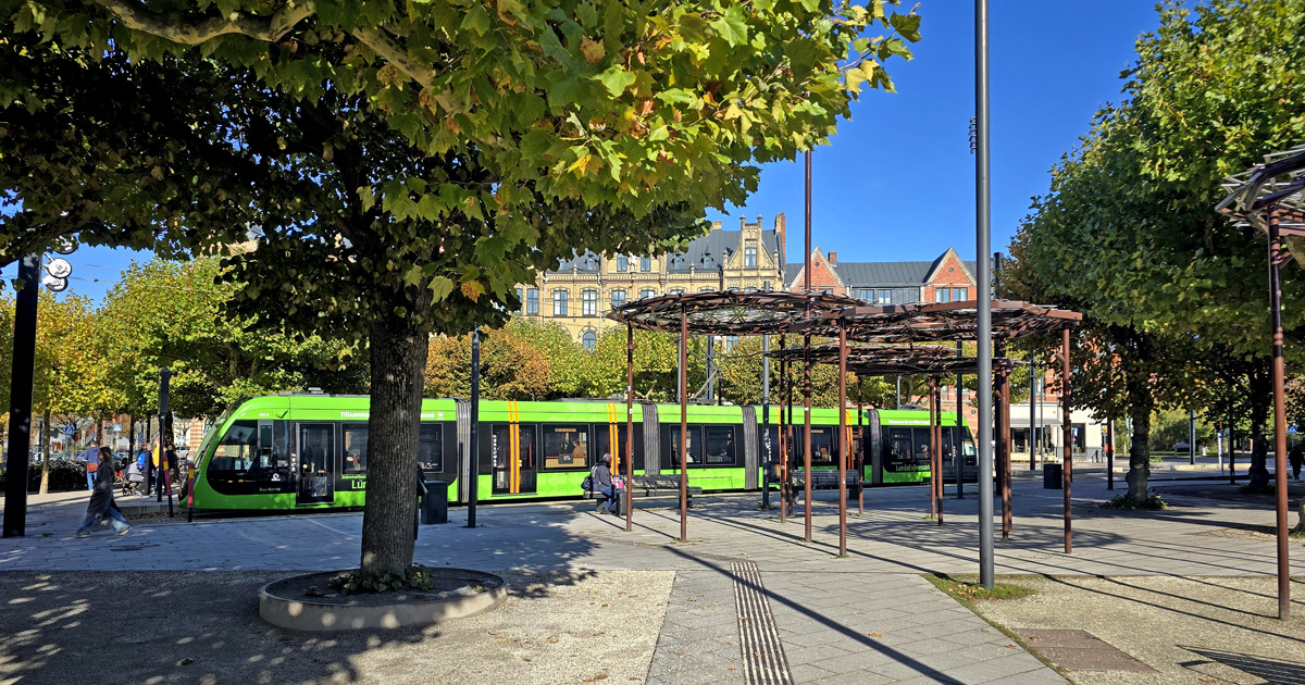 Lunds spårvägslinje på Clemenstorget i Lund