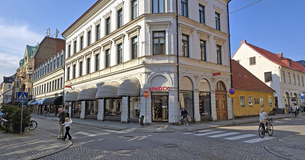 Hörnet mellan Klostergatan och Stora Gråbrödersgatan i Lund där Gråbrödraklostret fanns under medeltiden