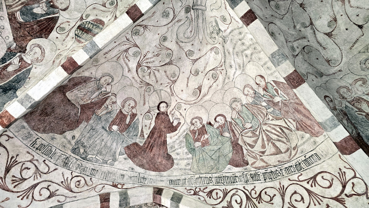 Kalmålning i Hällestadskyrka där Jesus ber i Getsemane trädgård
