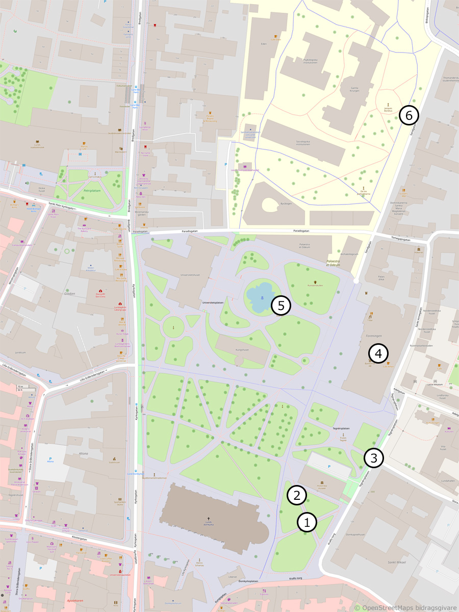 Karta över platserna för Lunds roligaste sevärdheter