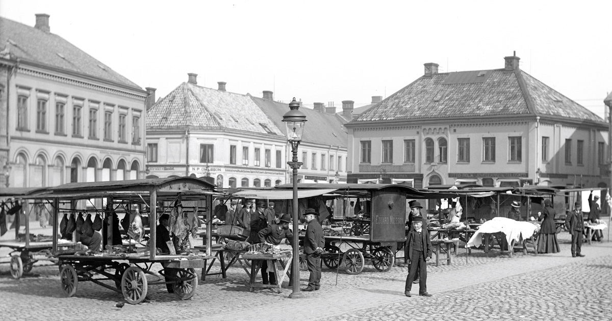 Kötthandel på Stortorget i Lund omkring år 1900
