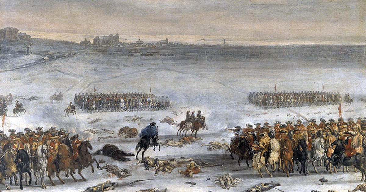 Målning av Karl XI:s genombrott under Slaget vid Lund