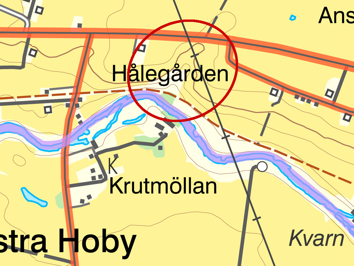Karta över ravinen vid Krutmöllan