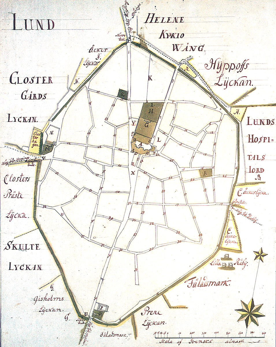 Karta över Lund från 1784