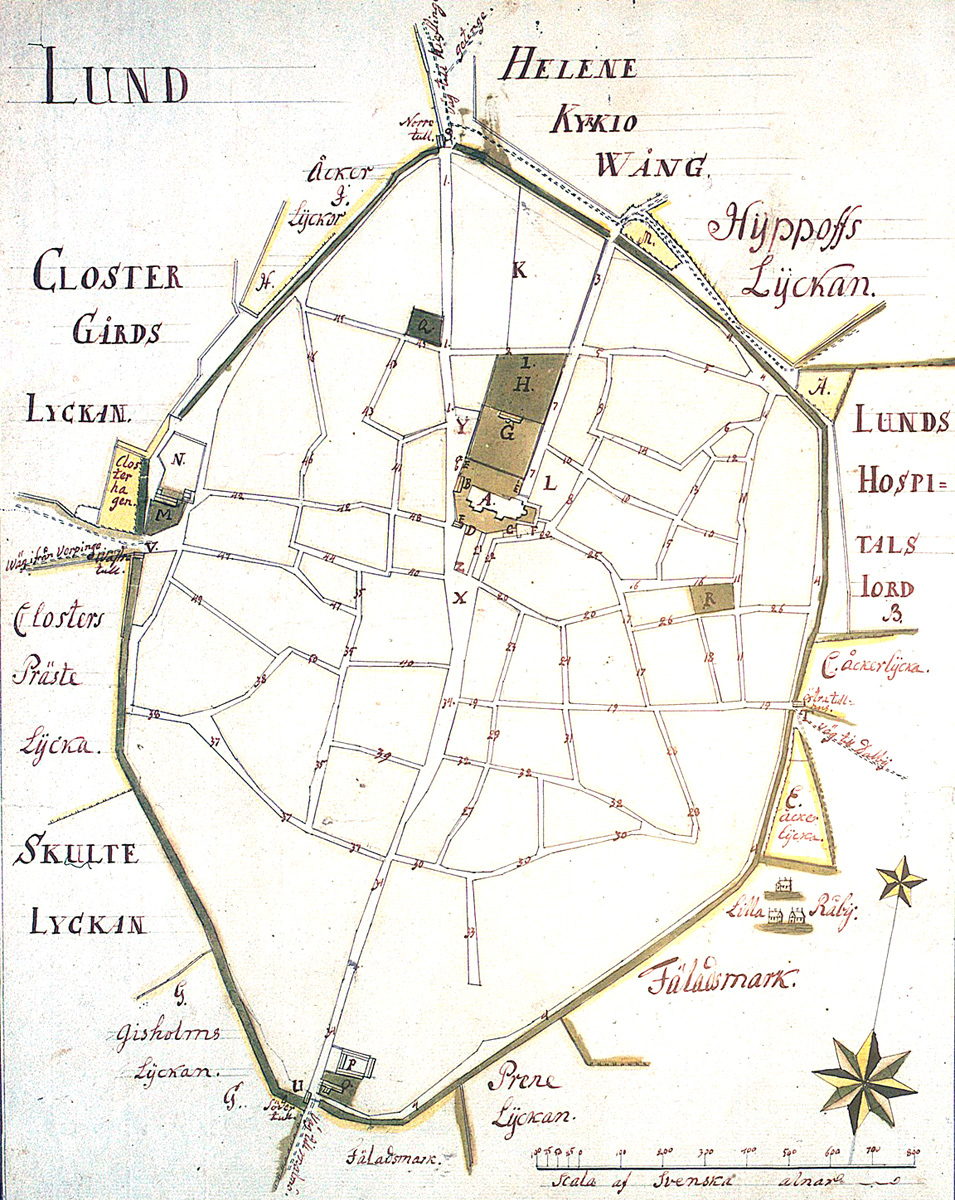Karta över Lund från 1784