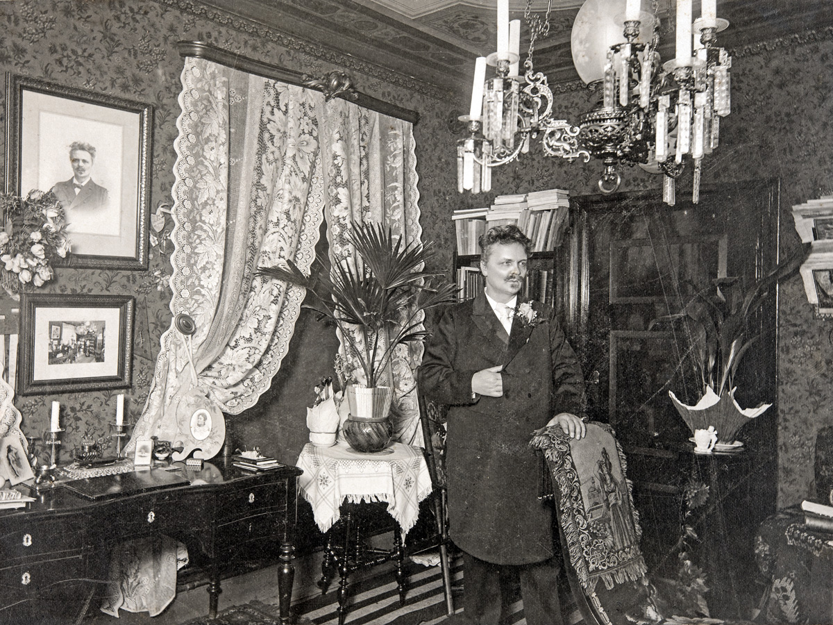August Strindberg på 50-årsdagen den 22 januari 1899 i Waldemar Bülows hem på Skomakaregatan 6 i Lund