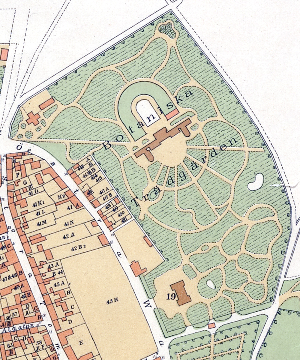 Karta över botaniska trädgården i Lund 1896