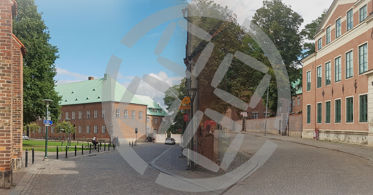 Kungsgatan och Kiliansgatan i Lund runt området där det fanns en trelleborg