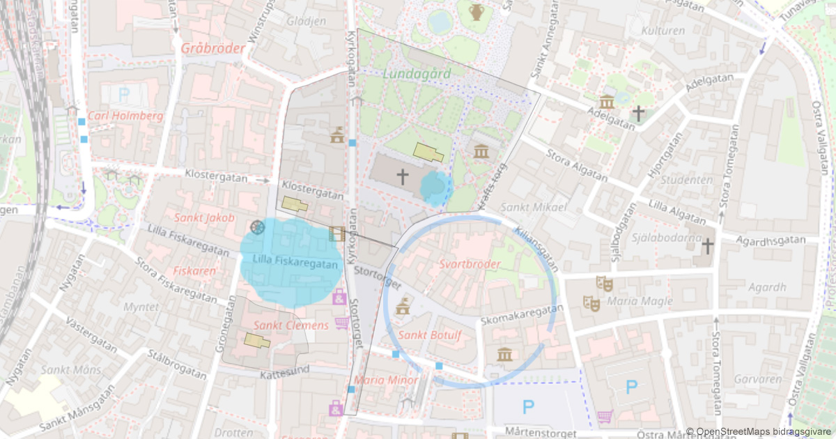 Karta över Lunds vikingatida centrum som det kan ha sett ut år 990