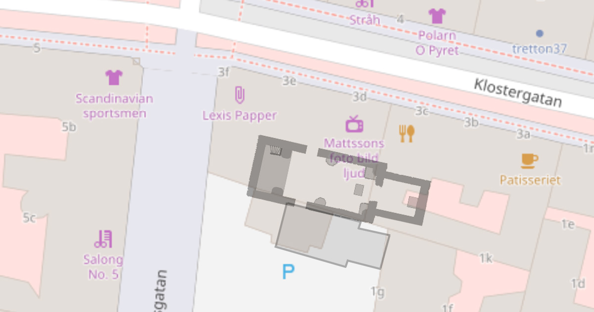 Karta över Clemens kyrka av sten i Lund