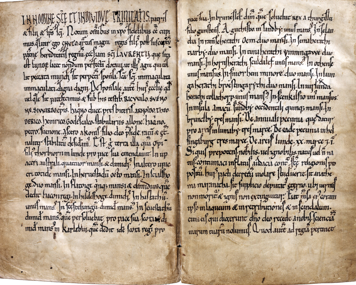 Kung Knut den Heliges gåvobrev som la grunden till bygget av Lunds domkyrka med domkapitel, kaniksamfund och domskola