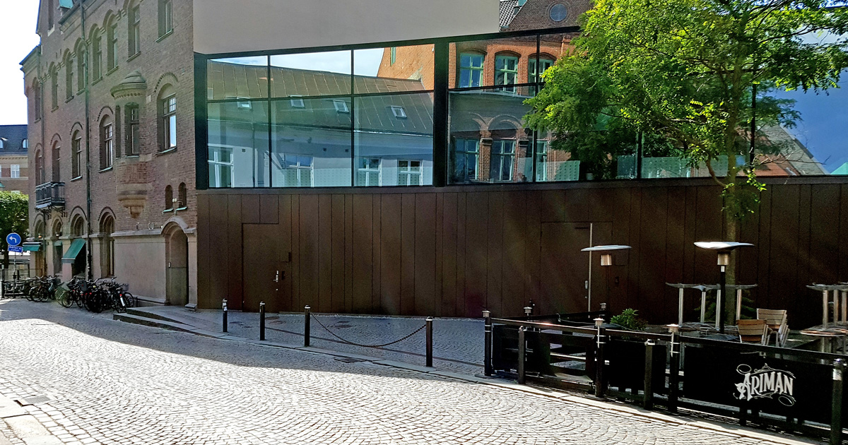 Bild som visar var den norra gränsen fanns för Stortorget i Lund under vikingatiden och medeltiden