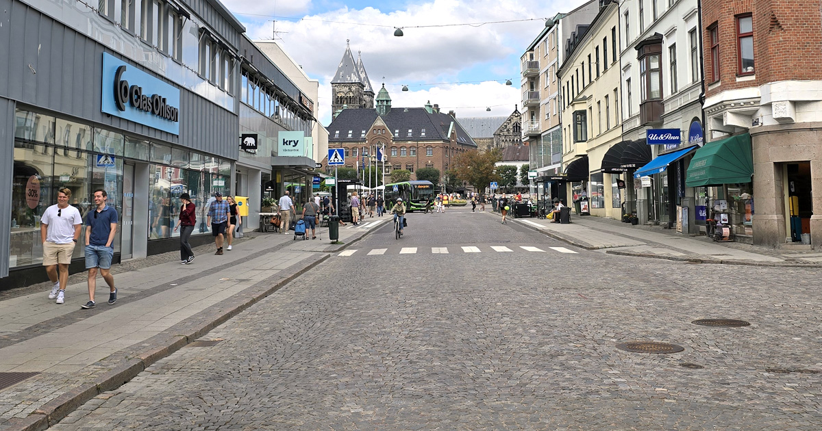 Bild som visar var den södra gränsen fanns för Stortorget i Lund under vikingatiden och medeltiden